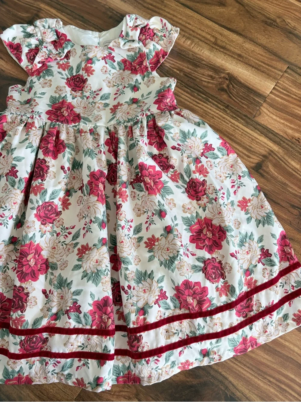 Catherine Malandrino Girls Holiday Floral Dress Size 8 Christmas Velvet Bow Trim
